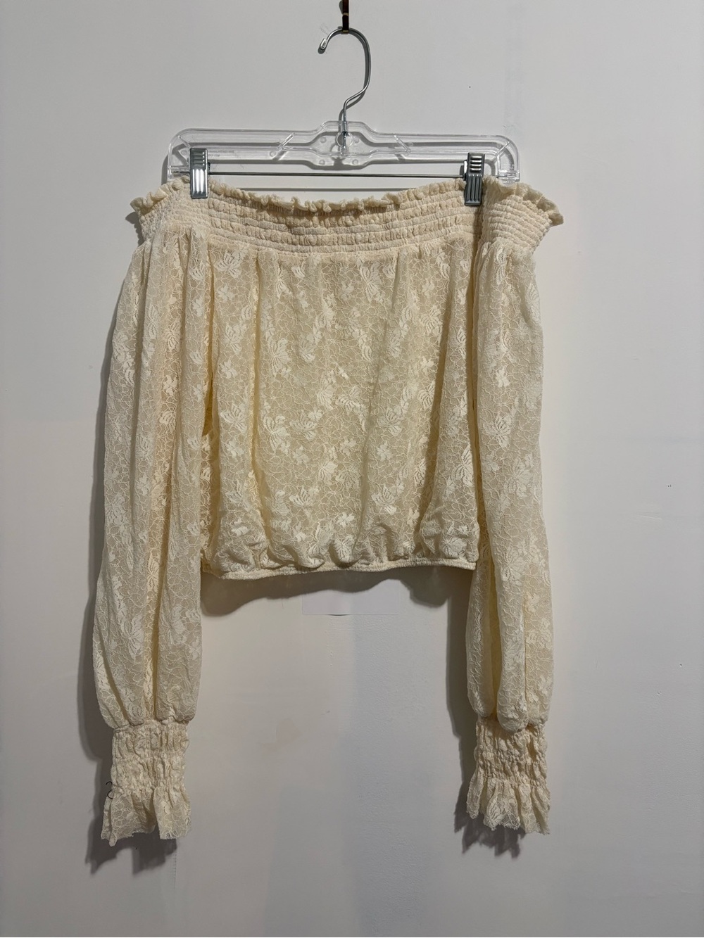 Free People Cream Lace Off-the-Shoulder Peasant Blouse